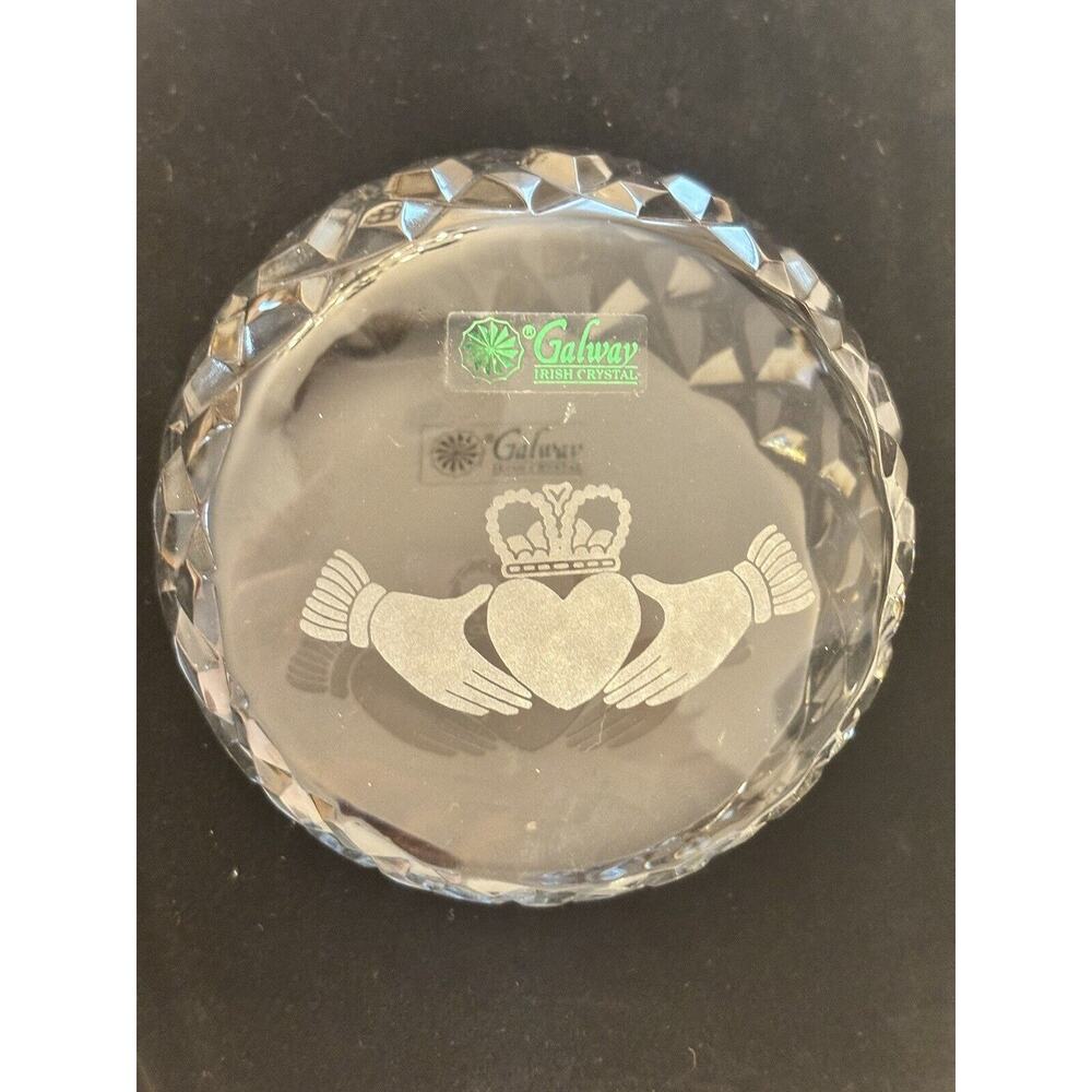 Great Gift- Crystal Claddagh Ring laser etched paper weight in Original box.